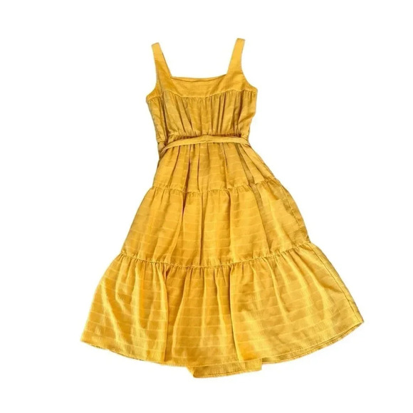 Slate & Willow Gauzy Tiered Layered Midi Tie Waist Dress Yellow Straps 2 RTR - Picture 5 of 11